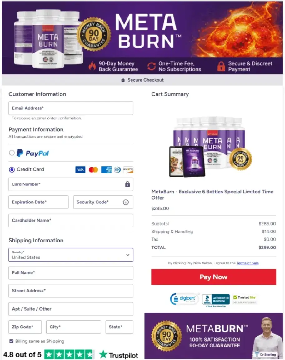 Secure checkout for MetaBurn with encrypted payment system and protected customer transaction ensuring safe online purchase experience